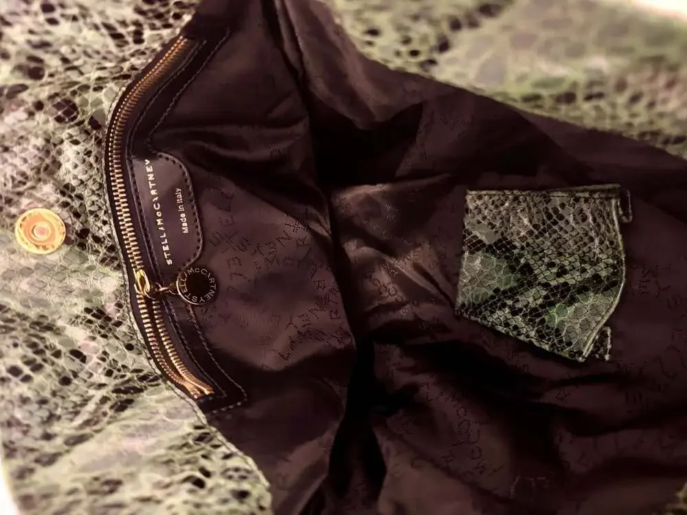 Stella McCartney Green Snake-Print Hobo with Gold Chain Trim
